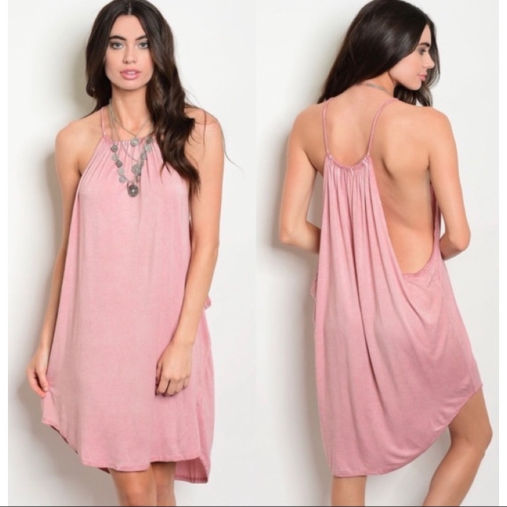 Mustard Seed pink sleeveless halter skater dress